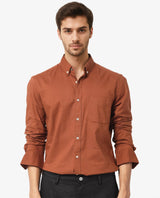 Men's Brown Formal Regular Fit Solid Full Sleeves Shirt