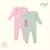 Girls Multicolor Casual Printed Sleepsuits - Pack of 2