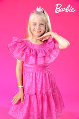 Girls Pink Party Regular Printed Above Knee Sleeveless Dress