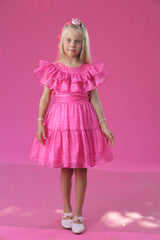 Girls Pink Party Regular Printed Above Knee Sleeveless Dress