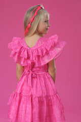 Girls Pink Party Regular Printed Above Knee Sleeveless Dress