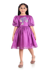 Girls Purple Party Regular Solid Above Knee Half Sleeves Dress