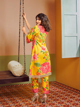 Women's Couture Yellow Multi Colour Floral Printed Kurta Set