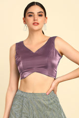 Women's Purple V-Neck Princess Line Tissue Padded Blouse