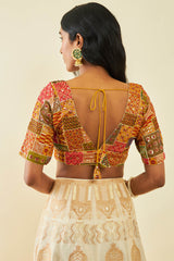 Women's Mustard Tussar Sequin Embroidered V-Neck Back-Open Blouse