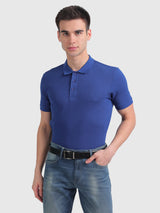 Mens Blue Casual Slim Fit Solid Half Sleeves Tshirt