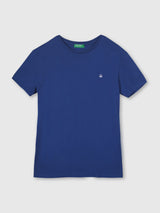 Mens Blue Casual Slim Fit Solid Half Sleeves Tshirt