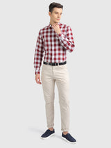 Mens Beige Casual Slim Fit Solid Chinos