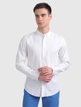 Mens White Casual Slim Fit Solid Full Sleeves Shirt