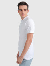 Mens White Casual Slim Fit Solid Half Sleeves Tshirt
