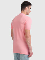 Mens Pink Casual Slim Fit Solid Half Sleeves Tshirt