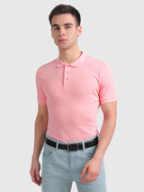 Mens Pink Casual Slim Fit Solid Half Sleeves Tshirt