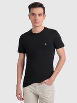 Mens Black Casual Slim Fit Solid Half Sleeves Tshirt