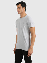 Mens Grey Casual Slim Fit Solid Half Sleeves Tshirt