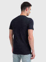 Mens Blue Casual Slim Fit Solid Half Sleeves Tshirt