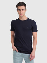 Mens Blue Casual Slim Fit Solid Half Sleeves Tshirt