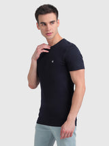 Mens Blue Casual Slim Fit Solid Half Sleeves Tshirt