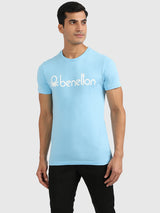 Mens Blue Casual Slim Fit Solid Half Sleeves Tshirt