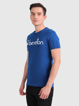 Mens Blue Casual Slim Fit Solid Half Sleeves Tshirt