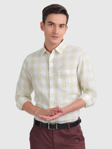 Mens Beige Casual Slim Fit Checked Full Sleeves Shirt