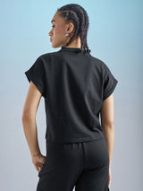 Women's Black Casual Printed Regular Fit Half Sleeves Tshirt