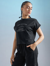 Women's Black Casual Printed Regular Fit Half Sleeves Tshirt