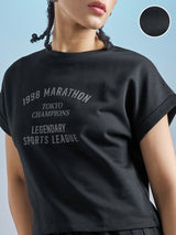 Women's Black Casual Printed Regular Fit Half Sleeves Tshirt