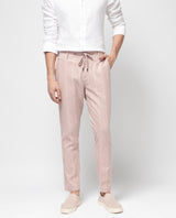 Men's Pink Casual Straight Fit Striped Trouser