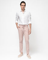 Men's Pink Casual Straight Fit Striped Trouser