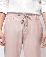 Men's Pink Casual Straight Fit Striped Trouser