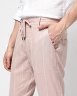 Men's Pink Casual Straight Fit Striped Trouser