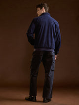 Men's Blue Casual Straight Fit Solid Cargo