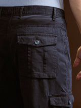 Men's Blue Casual Straight Fit Solid Cargo