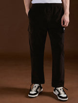 Men's Black Casual Straight Fit Solid Cargo