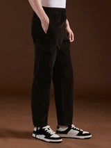 Men's Black Casual Straight Fit Solid Cargo