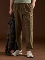 Men's Khaki Casual Straight Fit Solid Cargo