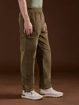 Men's Khaki Casual Straight Fit Solid Cargo