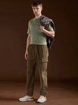 Men's Khaki Casual Straight Fit Solid Cargo