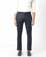 Men's Navy Casual Straight Fit Solid Trouser