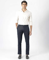 Men's Navy Casual Straight Fit Solid Trouser
