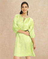 Women's Green Casual Three Quarter Sleeves Dress