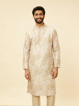 Men's Beige Ethnic Relaxed Fit Embroidered Full Sleeves Kurta Set