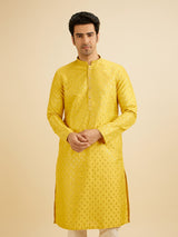 Men's Yellow Ethnic Relaxed Fit Embroidered Full Sleeves Kurta Set