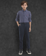 Boys Navy Casual Regular Fit Checkered Full Sleeves Shirt