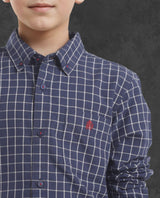 Boys Navy Casual Regular Fit Checkered Full Sleeves Shirt
