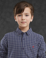 Boys Navy Casual Regular Fit Checkered Full Sleeves Shirt