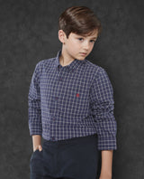 Boys Navy Casual Regular Fit Checkered Full Sleeves Shirt
