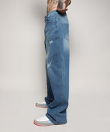 Men's Light Blue Asymmetrical Stitch Jeans