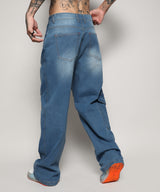 Men's Light Blue Asymmetrical Stitch Jeans