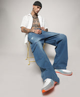 Men's Light Blue Asymmetrical Stitch Jeans